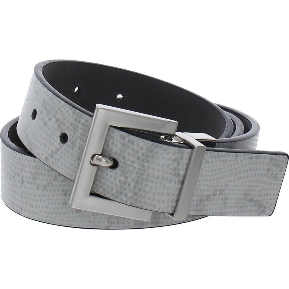 INC Mens Faux-Leather Reversible Casual Dress Belt Light Grey Black Size M